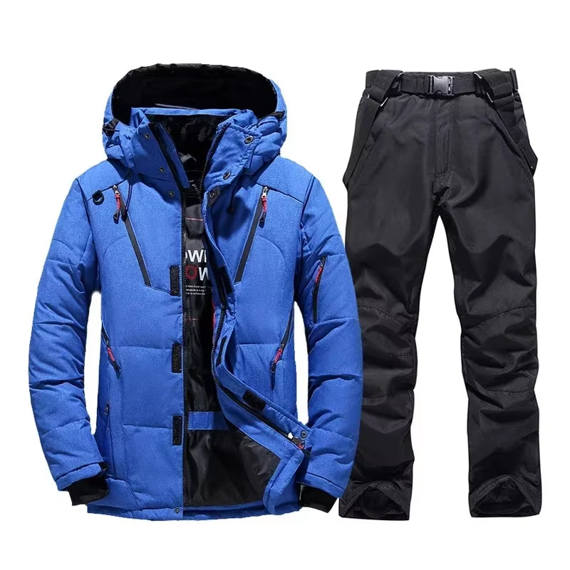New Thermal Winter Skiing down Jacket Ski Suit Men Snowboard Bibs Pants Warm Set Male Snowmobile Clothing for Wear Overalls