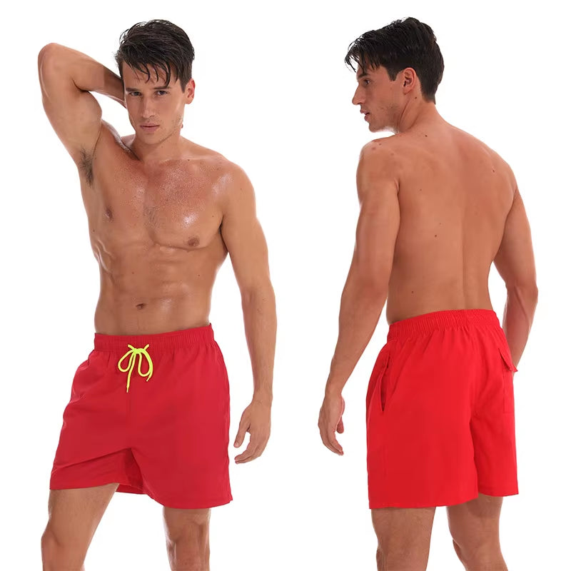 Brand Summer Men Shorts Fashion Nylon Solid Mesh Liner Traje De Baño Drawstring for Swimsuits Male Surf Sports Shorts