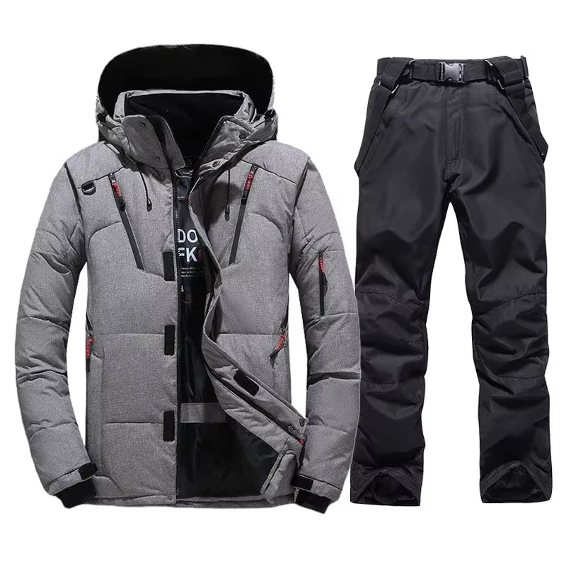 New Thermal Winter Skiing down Jacket Ski Suit Men Snowboard Bibs Pants Warm Set Male Snowmobile Clothing for Wear Overalls